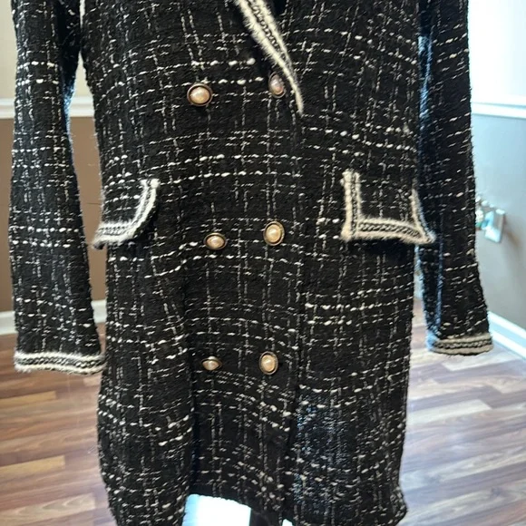 Size XL black tweed half button up black blazer - Picture 2 of 5